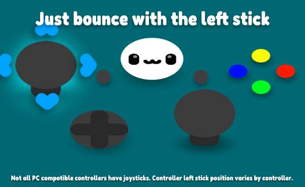 Close-up of controller buttons with text 'Just Bounce with the Left Stick'